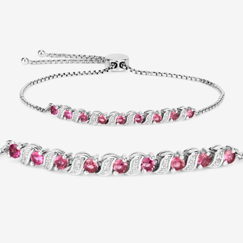 1.16 Carat Genuine Pink Tourmaline and White Topaz .925 Sterling Silver Bracelet