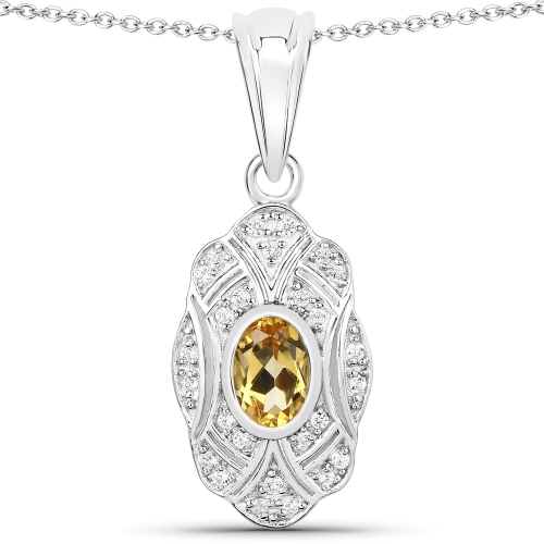 Image 1 of 3.. 0.55 Carat Genuine Citrine and White Topaz .925 Sterling Silver Pendant