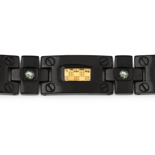 Black Mens Titanium Bracelet with Gold Plate Steel Inlay 0.56ct.w. Natural Green Sapphire Rounds