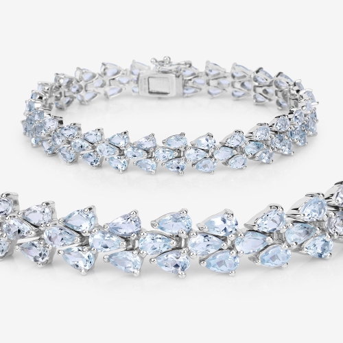 14.11 Carat Genuine Aquamarine .925 Sterling Silver Bracelet