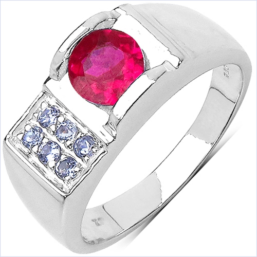 Image 1 of 1.. 1.13 Carat Created Ruby and Tanzanite .925 Sterling Silver Ring