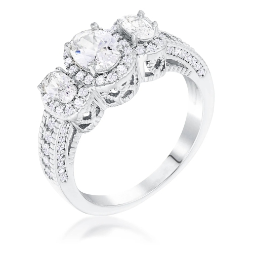 JGI  3-Stone Oval Cut Cz Halo Ring In Multicolor