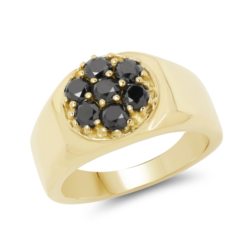 QJ  14K Gold Plated 0.98 Ct. Genuine Black Diamond .925 Sterling Silver Ring In Yellow
