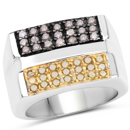 0.63 Carat Genuine Champagne Diamond and Yellow Diamond .925