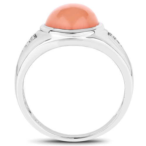 6.59 Carat Genuine Peach Moonstone and White Topaz .925 Sterling Silver Ring