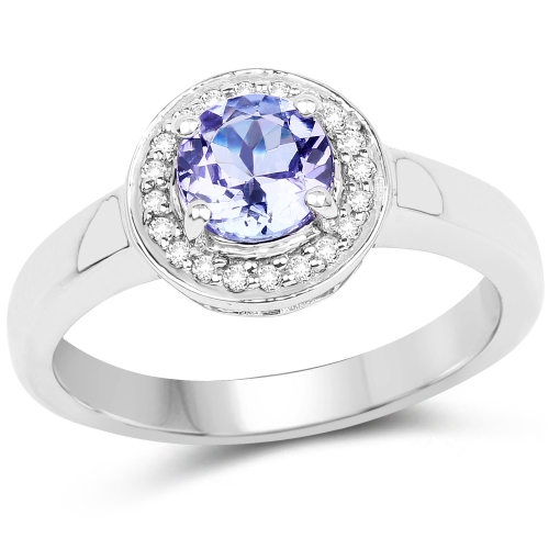 QJ  0.84 Carat Genuine Tanzanite And Topaz .925 Sterling Silver Ring In White