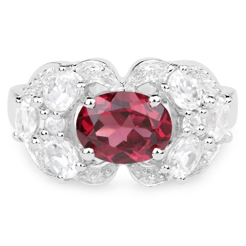Bague en argent sterling de .925 ct avec rhodolite véritable et zircon blanc d'3,16&nbsp;carat