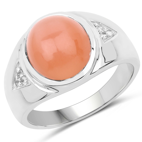 6.59 Carat Genuine Peach Moonstone and White Topaz .925 Sterling Silver Ring