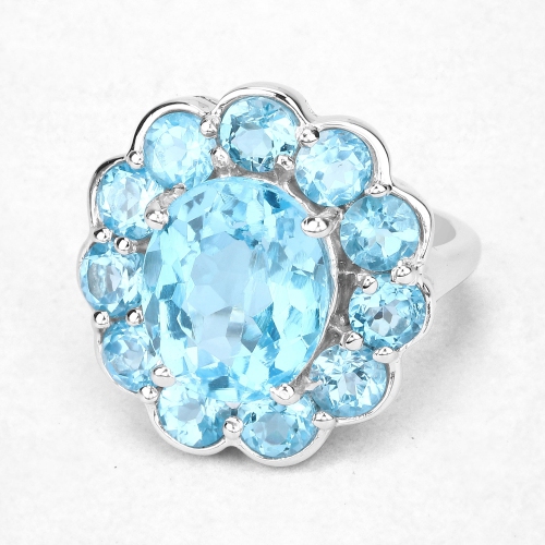 Bague en argent sterling de .925 ct avec topaze bleue suisse véritable de 8,77&nbsp;carat