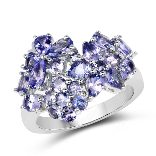 QJ  2.88 Carat Genuine Tanzanite .925 Sterling Ring In Silver