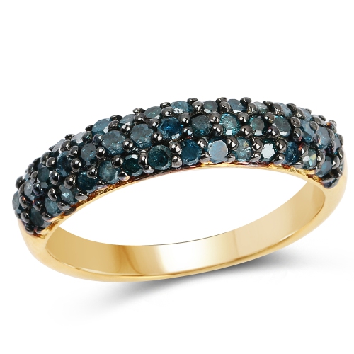 QJ  14K Gold Plated 0.65 Carat Genuine Blue Diamond .925 Sterling Silver Ring In Yellow