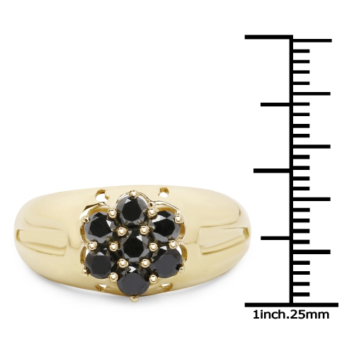 14K Yellow Gold Plated 0.98 Carat Genuine Black Diamond .925 Sterling Silver Ring