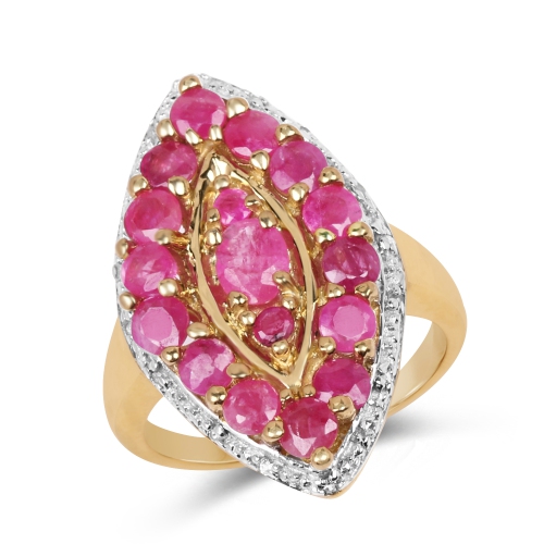 QJ  14K Gold Plated 2.30 Carat Genuine Ruby And White Topaz .925 Sterling Silver Ring In Yellow