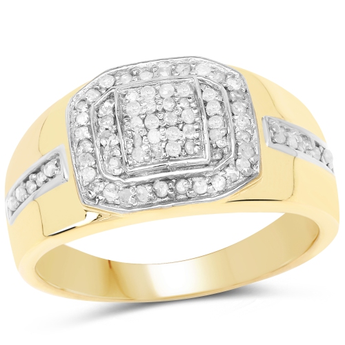 QJ  14K Gold Plated 0.29 Ct. Genuine White Diamond .925 Sterling Silver Ring In Yellow