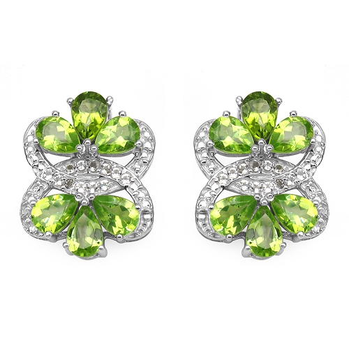 QJ  8.77 Carat Genuine Peridot & Topaz .925 Sterling Silver Earrings In White
