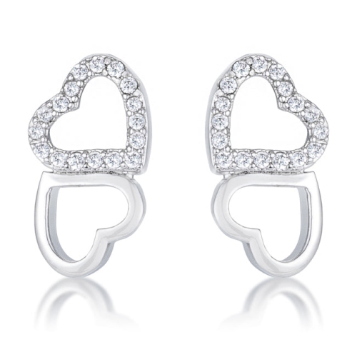 .17 Ct Melded Hearts and CZ Stud Earrings