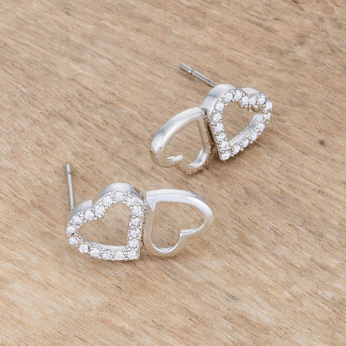 .17 Ct Melded Hearts and CZ Stud Earrings