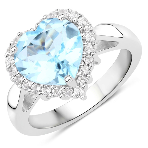 4.68 Carat Genuine Blue Topaz and White Topaz .925 Sterling Silver Ring