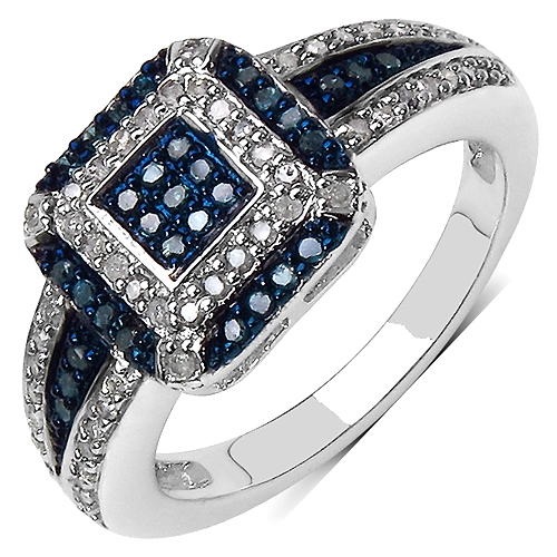QJ  0.50 Carat Genuine Diamond & White Diamond .925 Sterling Silver Ring In Blue