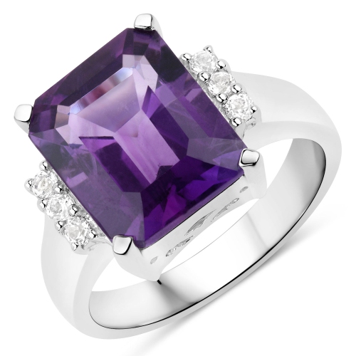 4.84 Carat Genuine Amethyst and White Topaz .925 Sterling Silver Ring