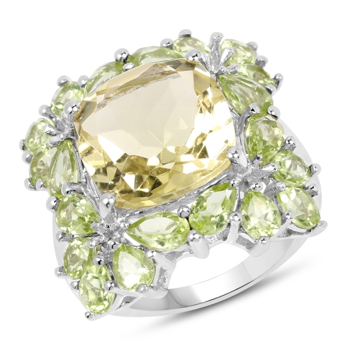 Bague en argent sterling de .925 ct avec quartz citron véritable et péridot d'9,38&nbsp;carat