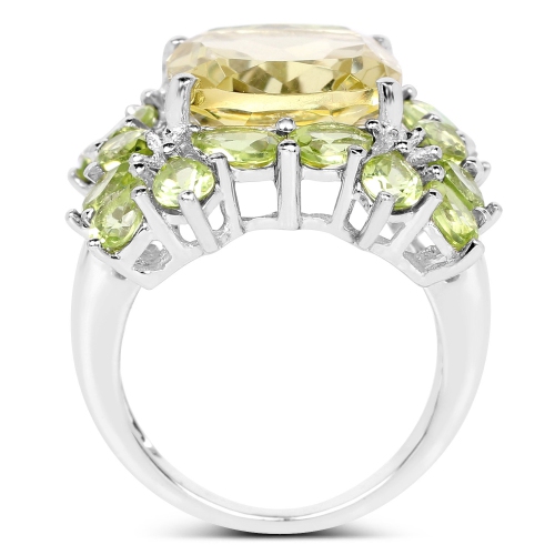 Bague en argent sterling de .925 ct avec quartz citron véritable et péridot d'9,38&nbsp;carat