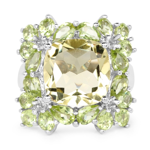 Bague en argent sterling de .925 ct avec quartz citron véritable et péridot d'9,38&nbsp;carat