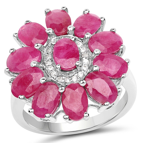 QJ  5.83 Carat Genuine Ruby And Zircon .925 Sterling Silver Ring In White
