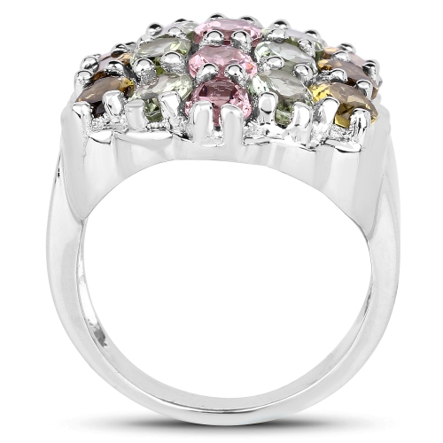 6.74 Carat Genuine Brown Tourmaline, Pink Tourmaline & Green Tourmaline .925 Sterling Silver Ring