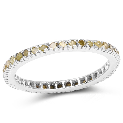 QJ  0.57 Carat Genuine Diamond .925 Sterling Silver Ring In Yellow