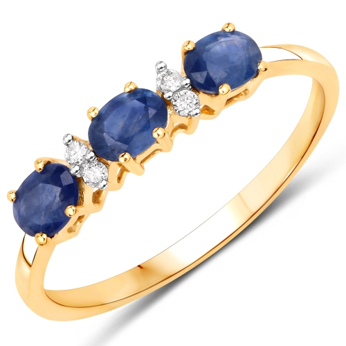 QJ  0.70 Carat Genuine Blue Sapphire And White Diamond 10K Gold Ring In Yellow