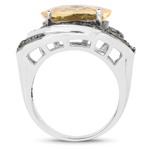 6.11 Carat Genuine Citrine and Chrome Diopside .925 Sterling Silver Ring