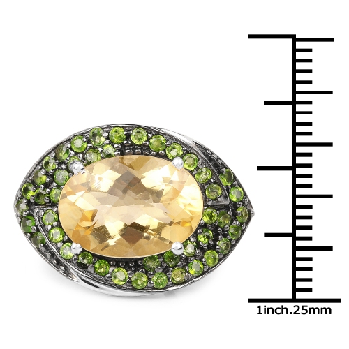 6.11 Carat Genuine Citrine and Chrome Diopside .925 Sterling Silver Ring
