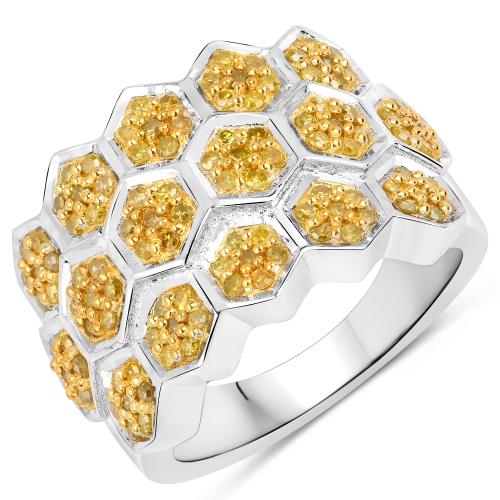 QJ  0.75 Carat Genuine Diamond .925 Sterling Silver Ring In Yellow