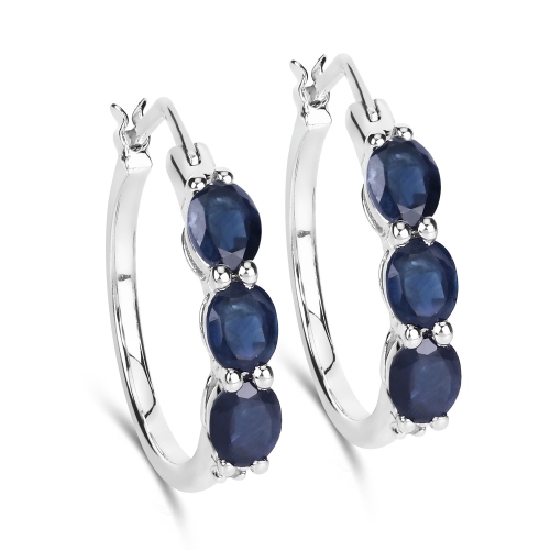 QJ  2.05 Carat Genuine Sapphire And White Diamond .925 Sterling Silver Earrings In Blue