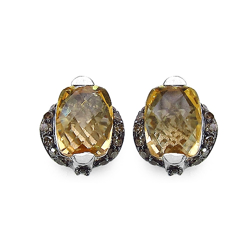 QJ  3.14 Carat Genuine Citrine & Diamond .925 Sterling Silver Earrings In Black