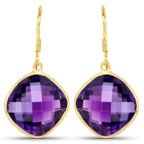 QJ  24.60 Carat Genuine Amethyst .925 Sterling Earrings In Silver