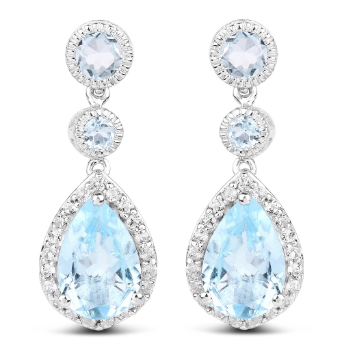 QJ  9.46 Carat Genuine Topaz And White Topaz .925 Sterling Silver Earrings In Blue