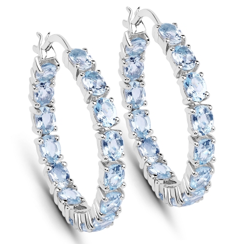 QJ  5.70 Ct. Genuine Topaz .925 Sterling Silver Earrings In Blue