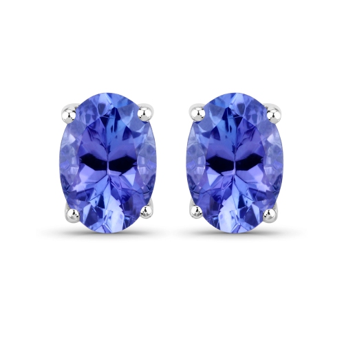 Boucles d'oreilles en or blanc 14K ct avec tanzanite véritable d'1,20&nbsp;carat