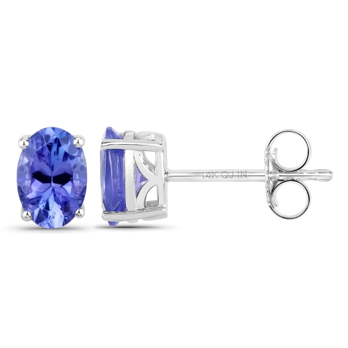 Boucles d'oreilles en or blanc 14K ct avec tanzanite véritable d'1,20 carat