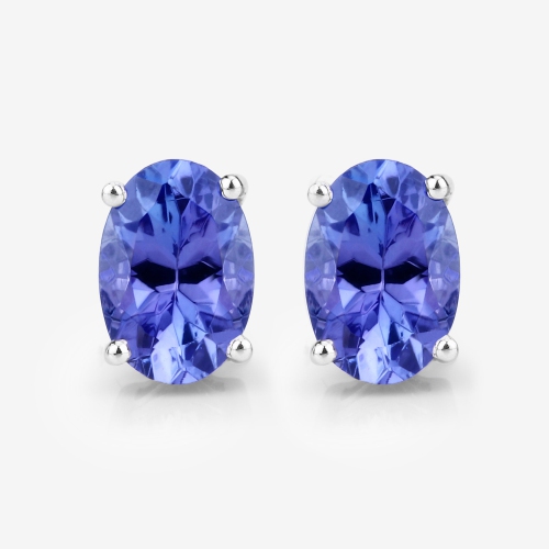Boucles d'oreilles en or blanc 14K ct avec tanzanite véritable d'1,20 carat
