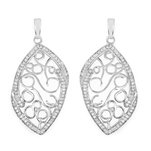 QJ  0.73 Carat Genuine Diamond .925 Sterling Silver Earrings In White