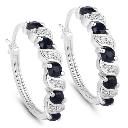 QJ  1.28 Carat Genuine Sapphire And White Topaz .925 Sterling Silver Earrings In Blue