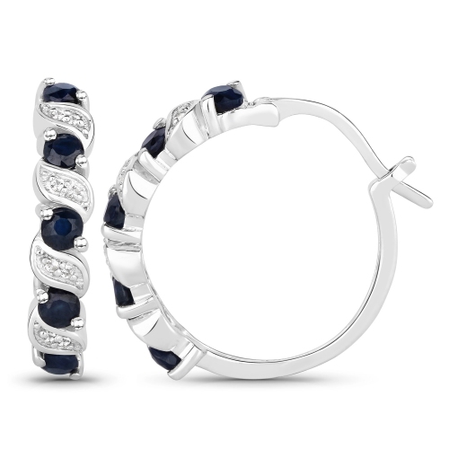 1.28 Carat Genuine Blue Sapphire and White Topaz .925 Sterling Silver Earrings