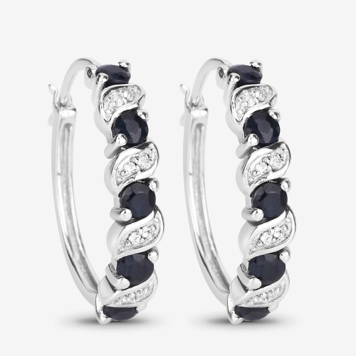 1.28 Carat Genuine Blue Sapphire and White Topaz .925 Sterling Silver Earrings