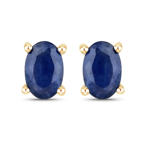 QJ  1.04 Carat Genuine Blue Sapphire 14K Gold Earrings In Yellow