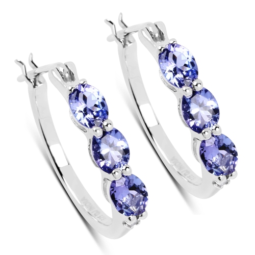 QJ  1.99 Ct. Genuine Tanzanite And Diamond .925 Sterling Silver Earrings In White