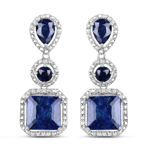 QJ  11.62 Carat Dyed Sapphire .925 Sterling Earrings In Silver