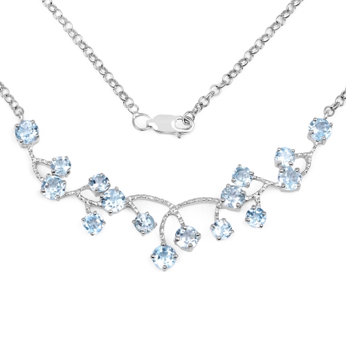 QJ  7.36 Carat Genuine Topaz .925 Sterling Silver Necklace In Blue